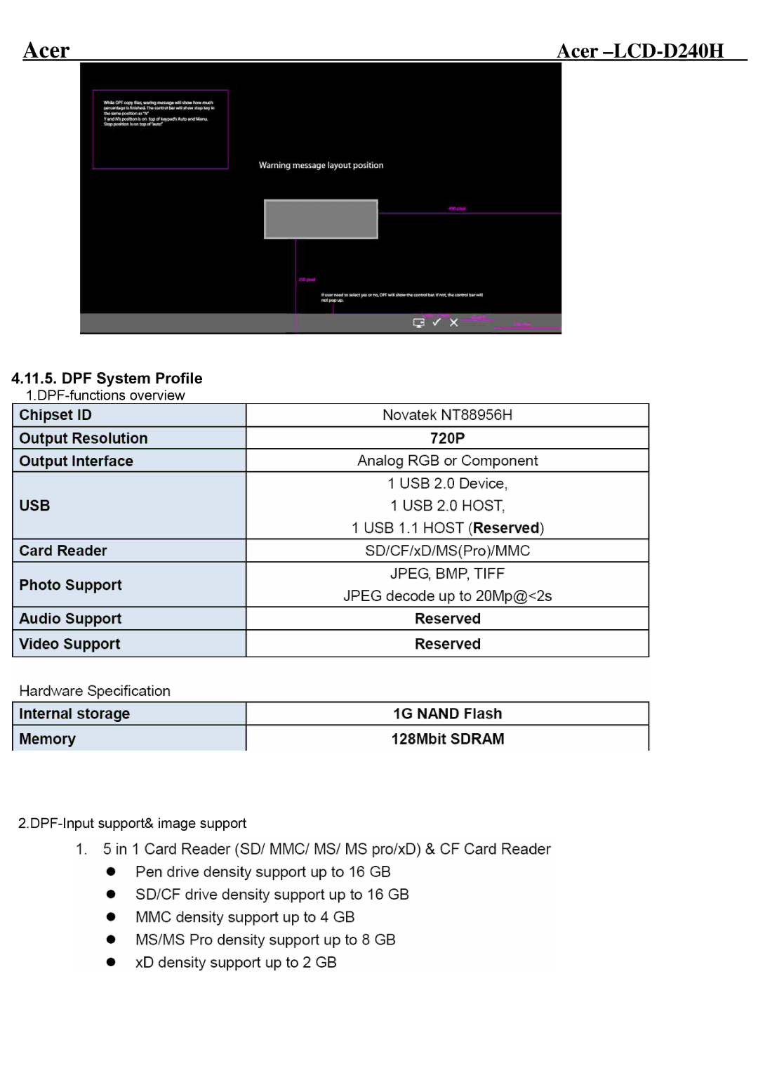 Acer D240H service manual DPF System Profile 