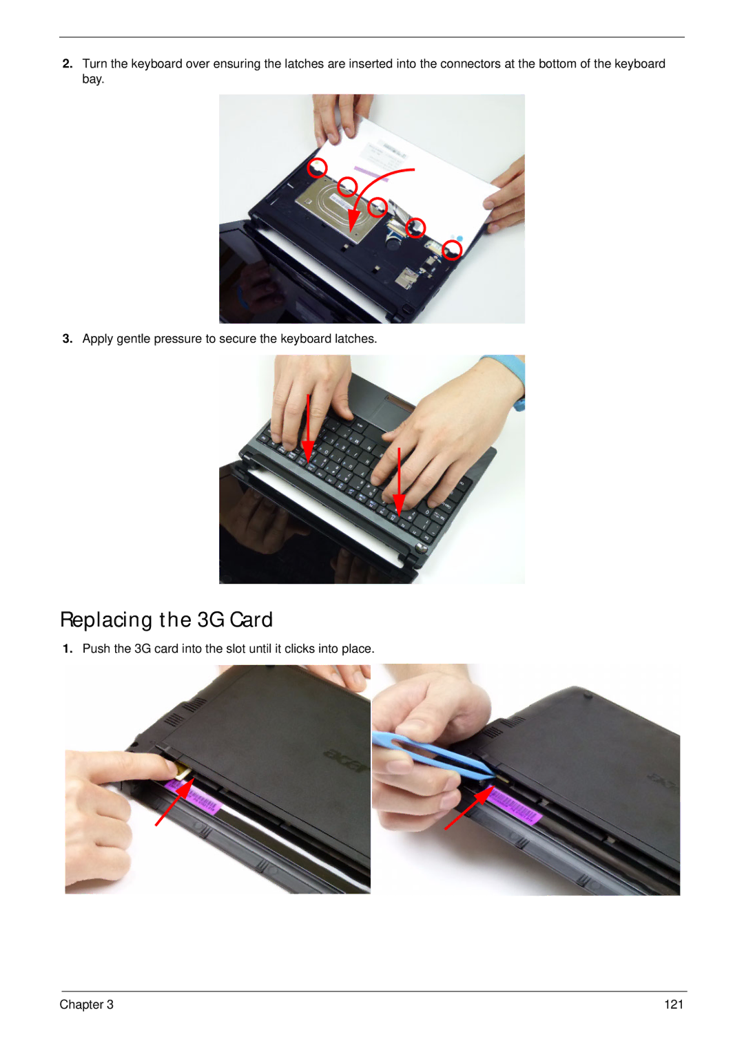 Acer D255 manual Replacing the 3G Card 