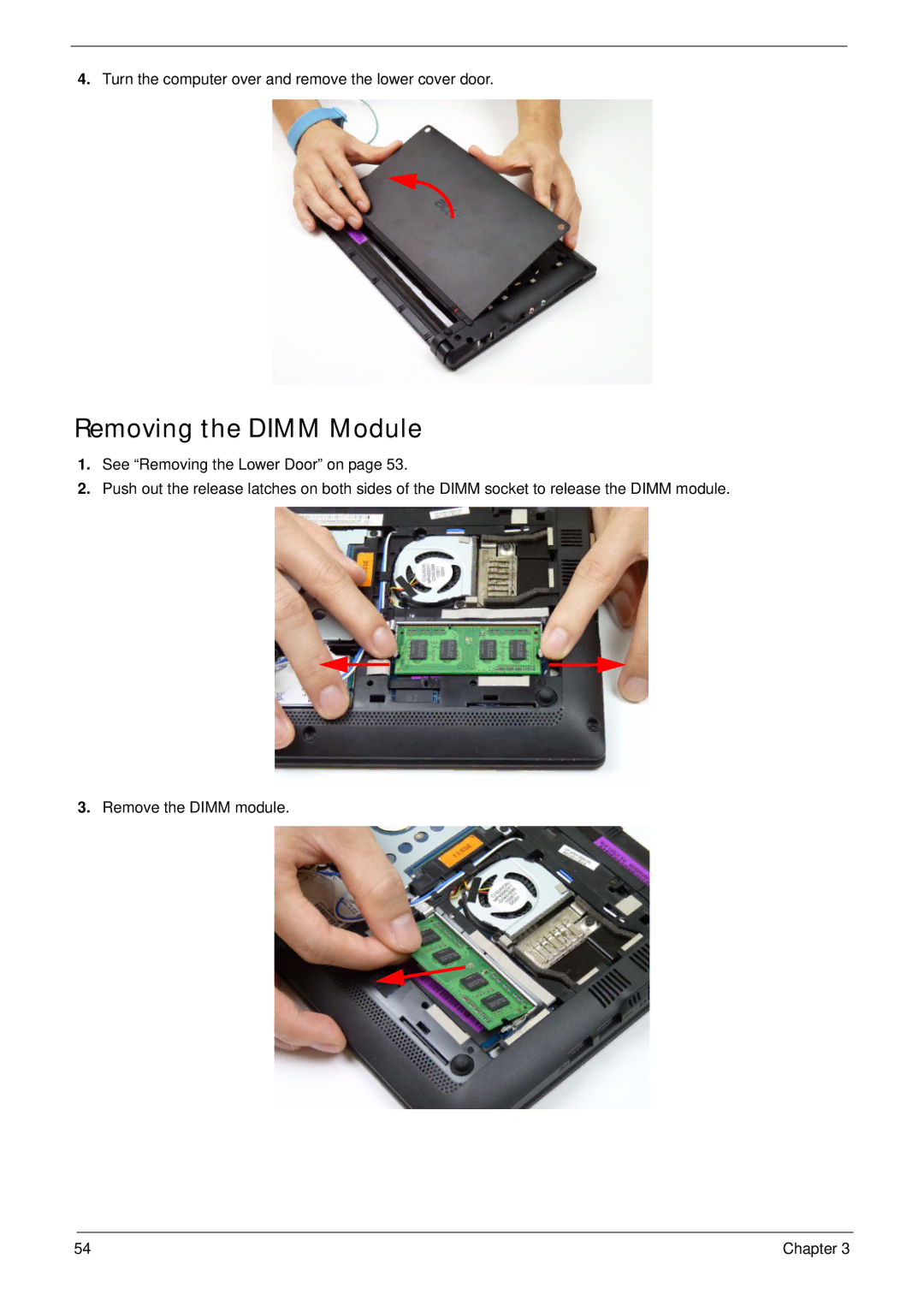 Acer D255 manual Removing the Dimm Module 