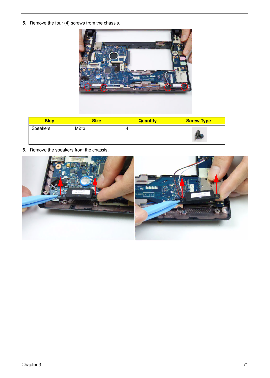 Acer D255 manual Step Size Quantity Screw Type Speakers M2*3 