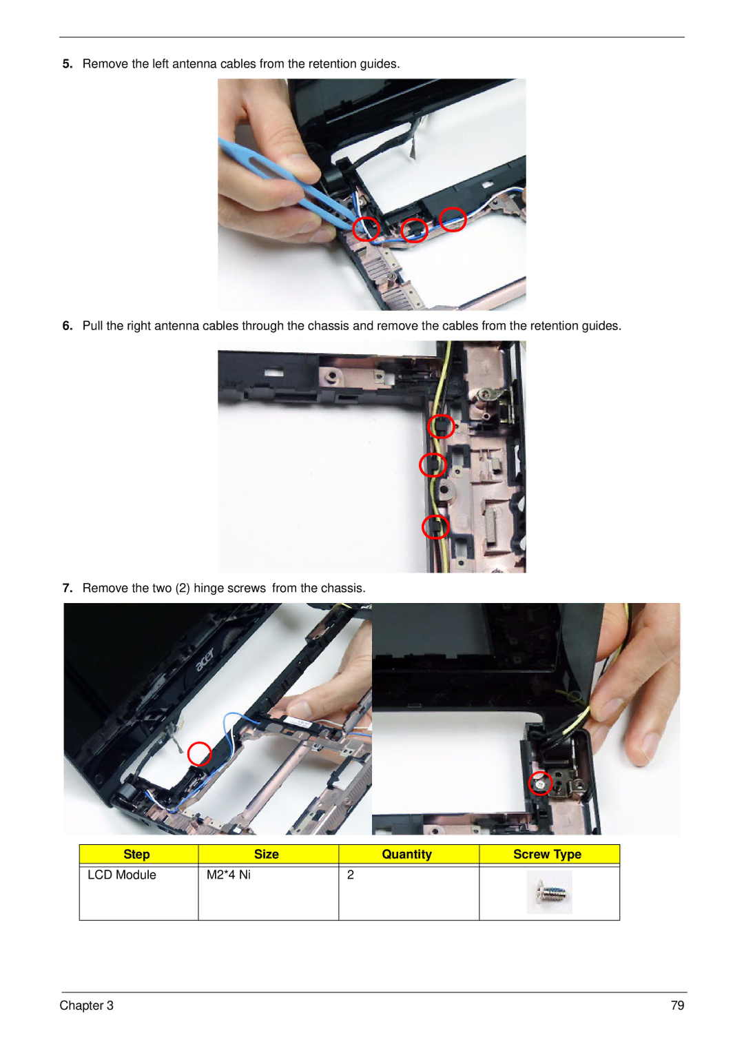 Acer D255 manual Step Size Quantity Screw Type LCD Module M2*4 Ni 