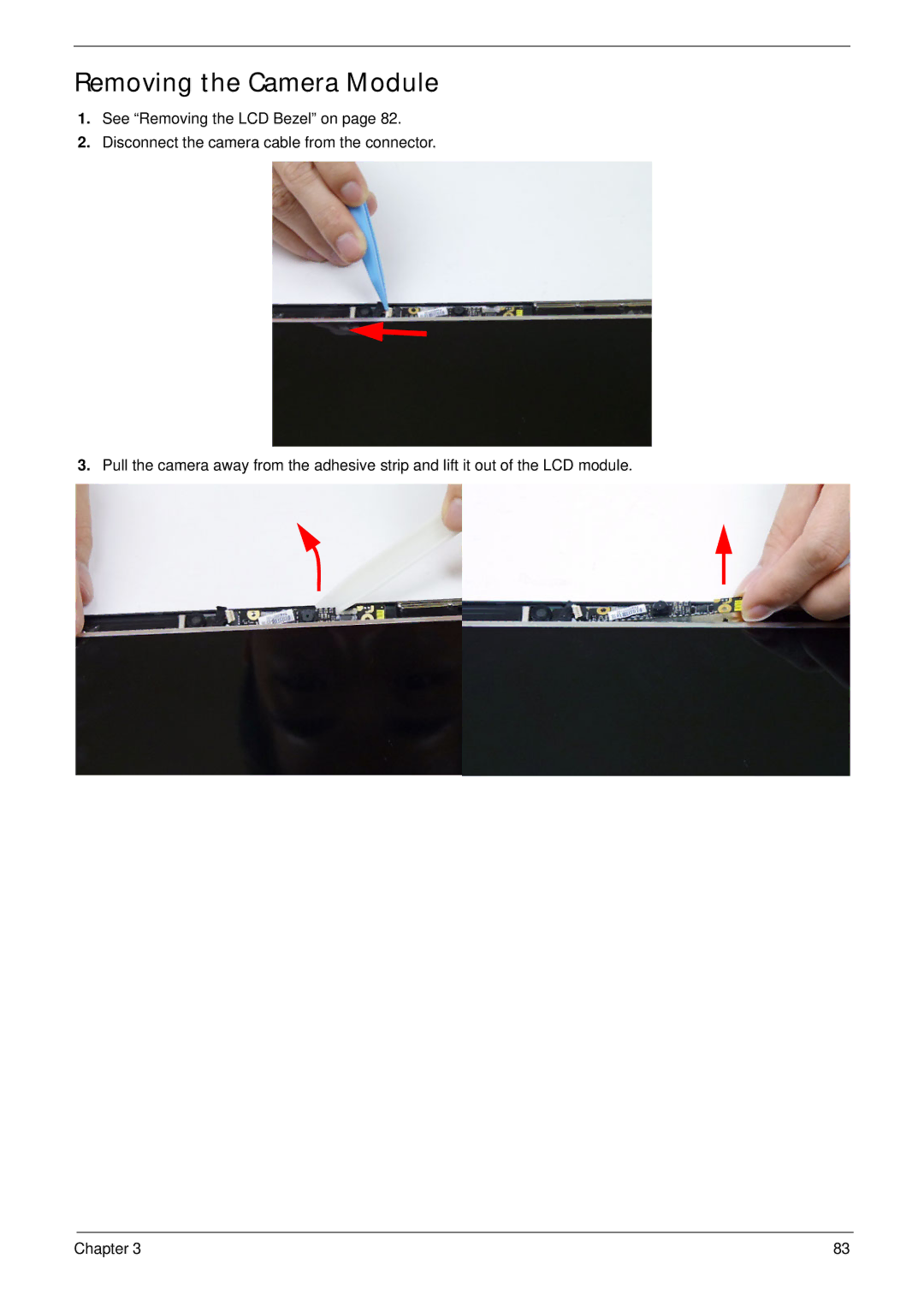 Acer D255 manual Removing the Camera Module 