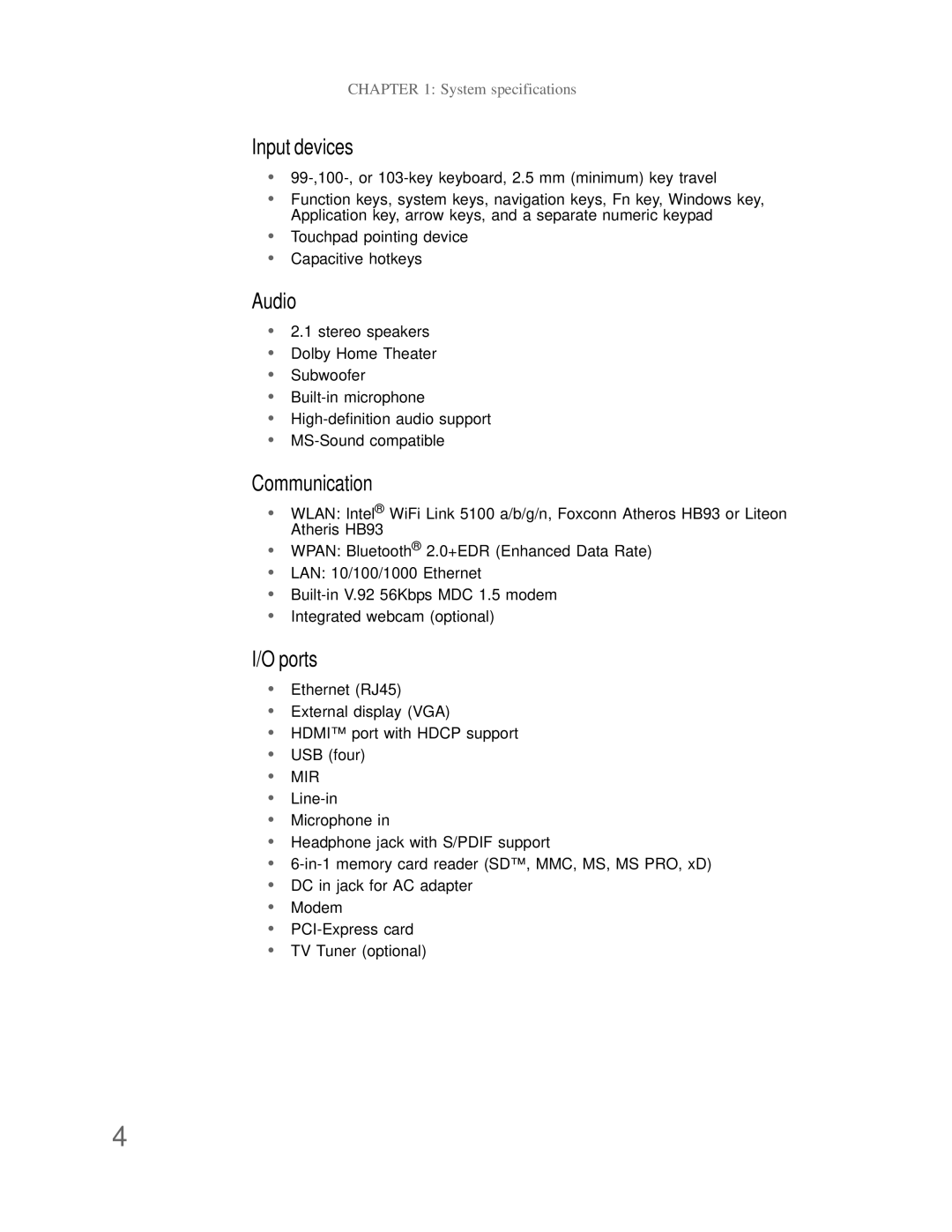 Acer DT85 manual Input devices 