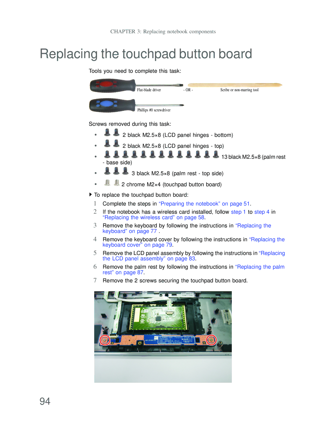 Acer DT85 manual Replacing the touchpad button board, Tools you need to complete this task 