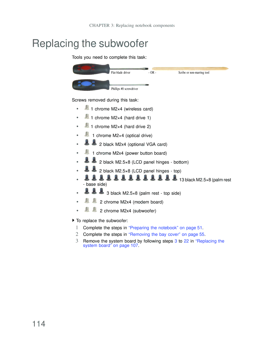 Acer DT85 manual Replacing the subwoofer, 114 