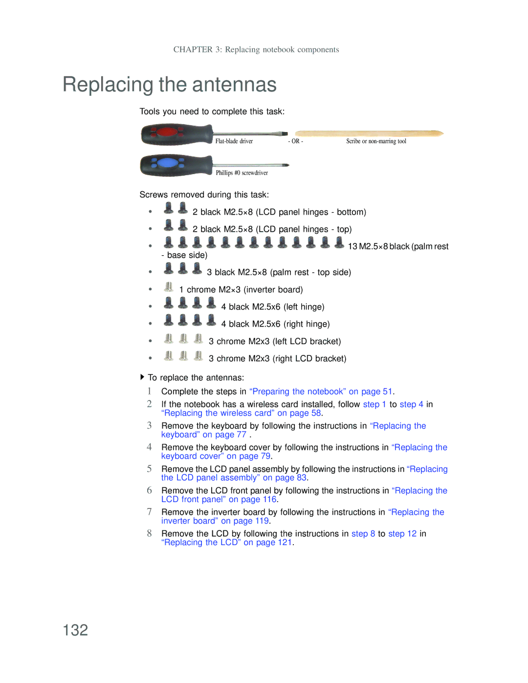 Acer DT85 manual Replacing the antennas, 132 