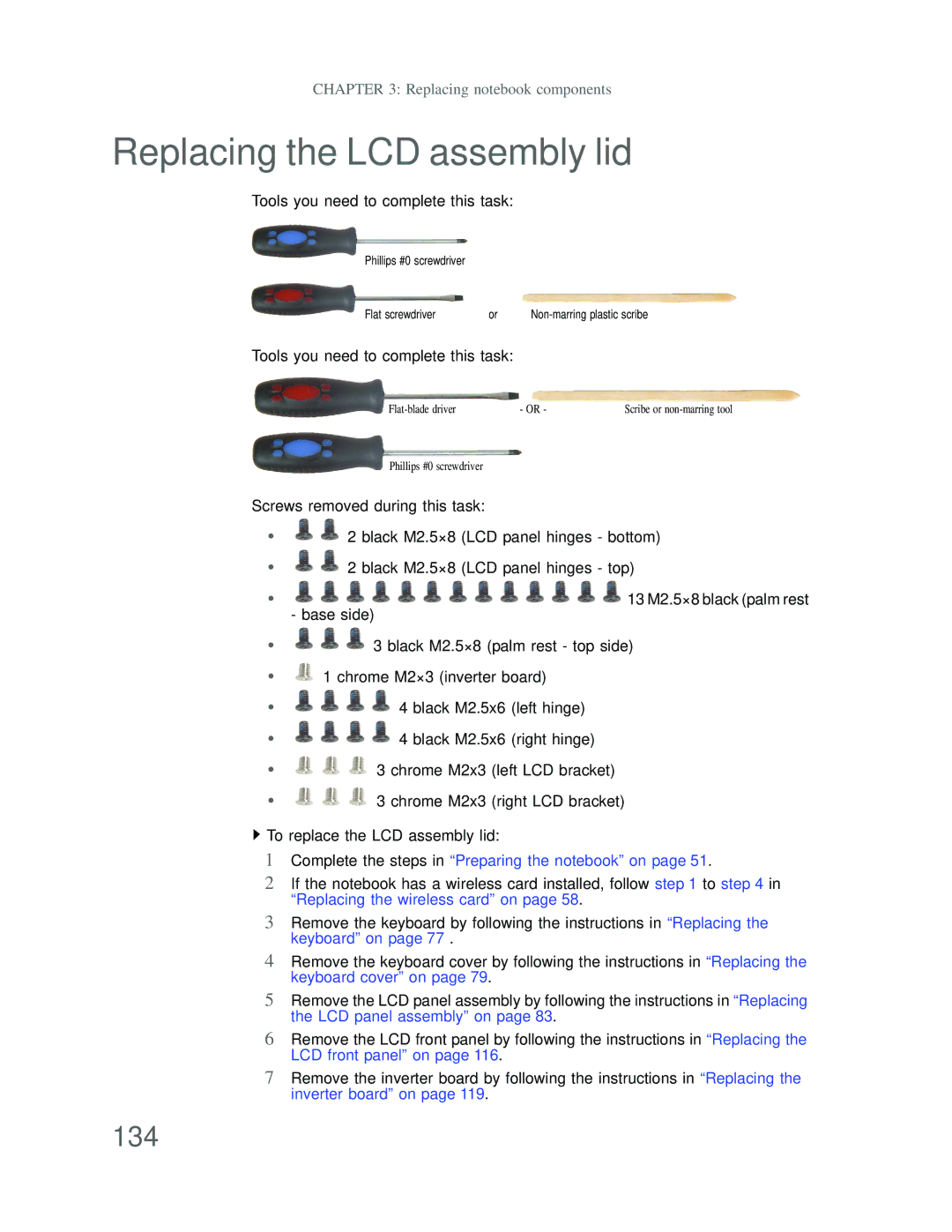 Acer DT85 manual Replacing the LCD assembly lid, 134 