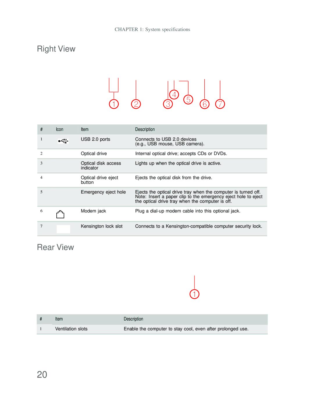 Acer DT85 manual Right View, Rear View 