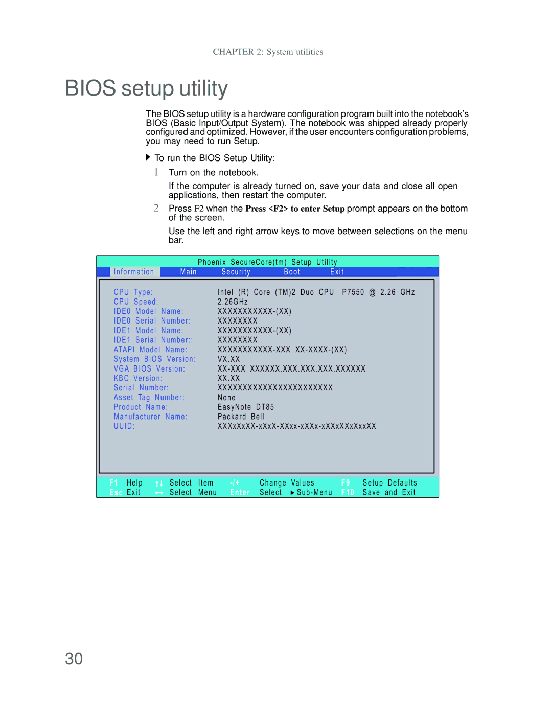 Acer DT85 manual Bios setup utility, Kbc 