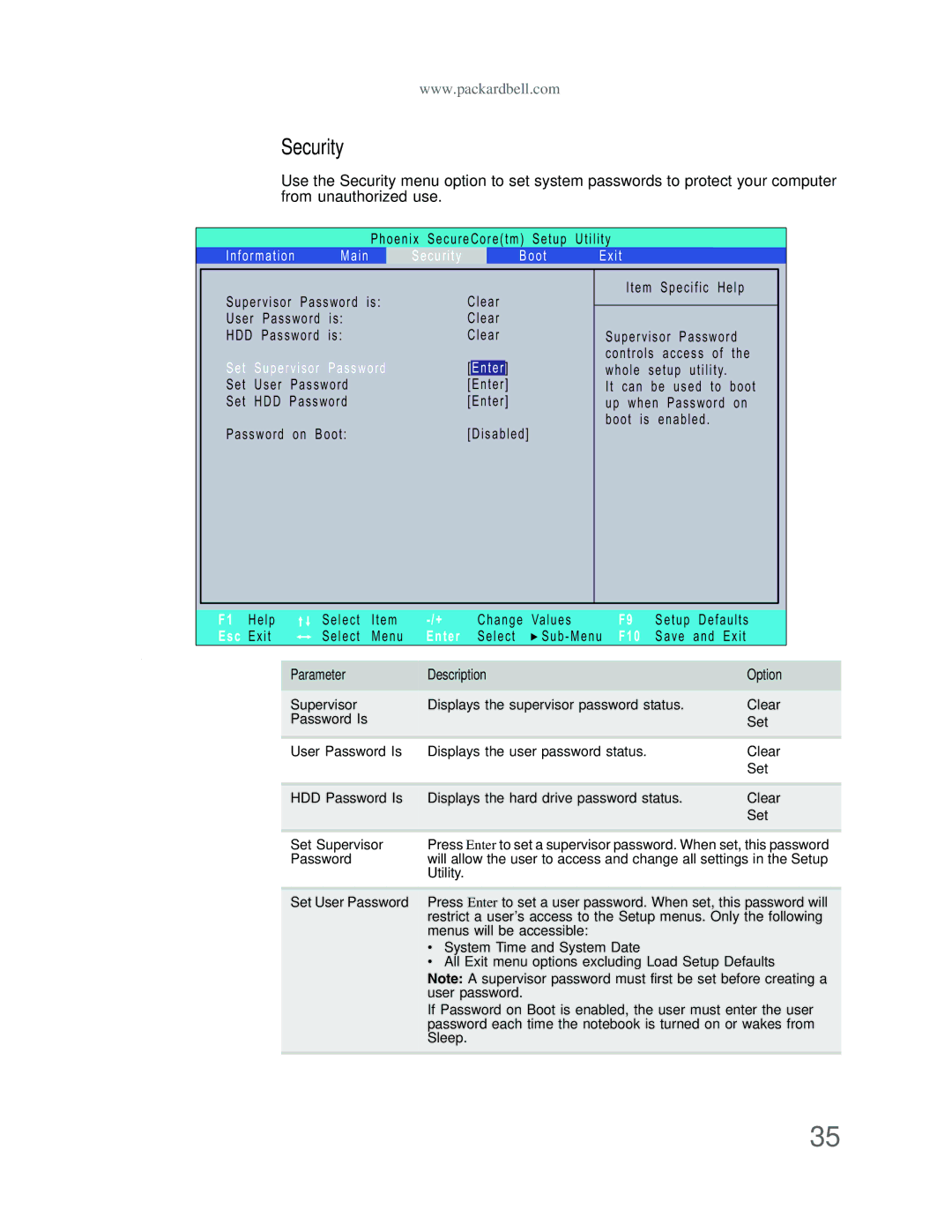 Acer DT85 manual F10 