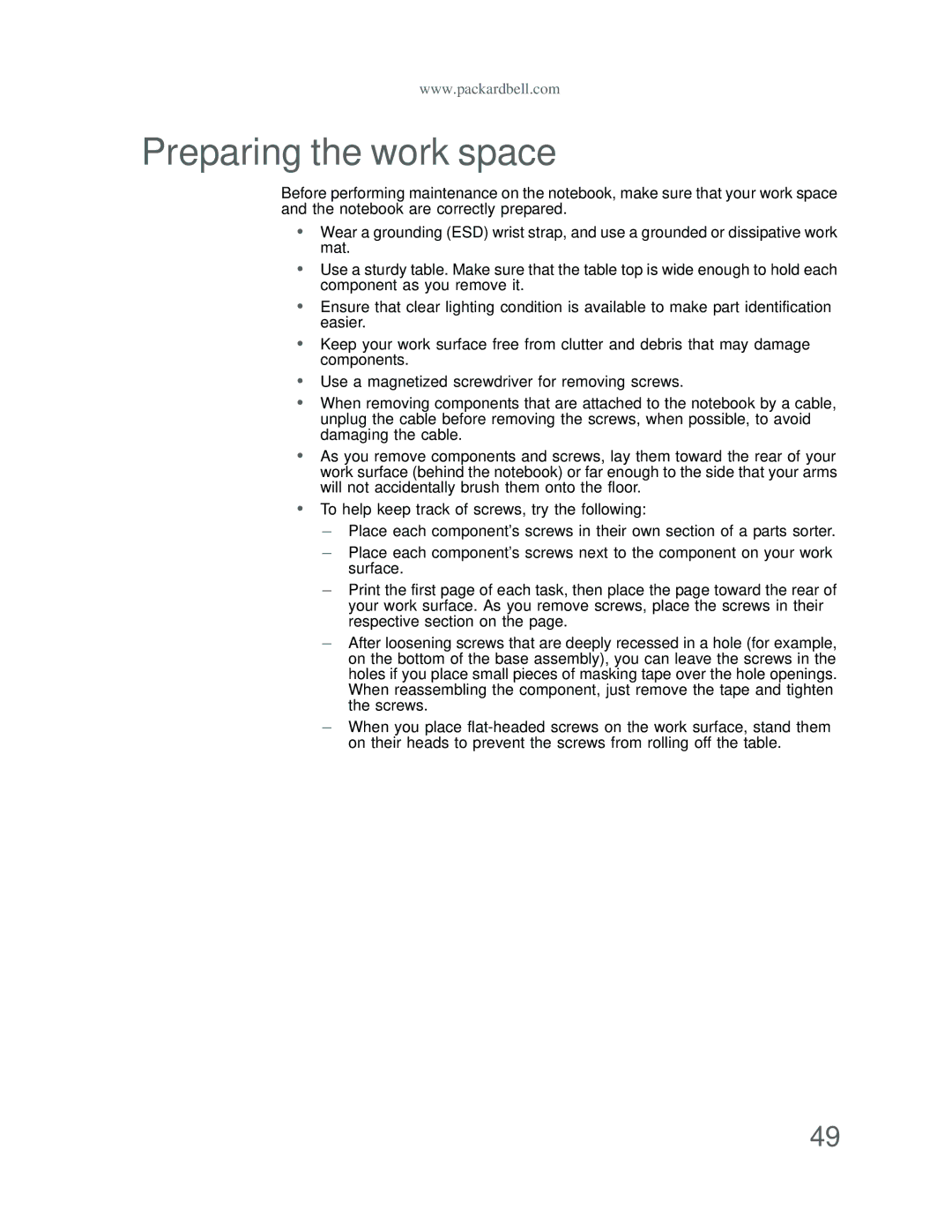 Acer DT85 manual Preparing the work space 