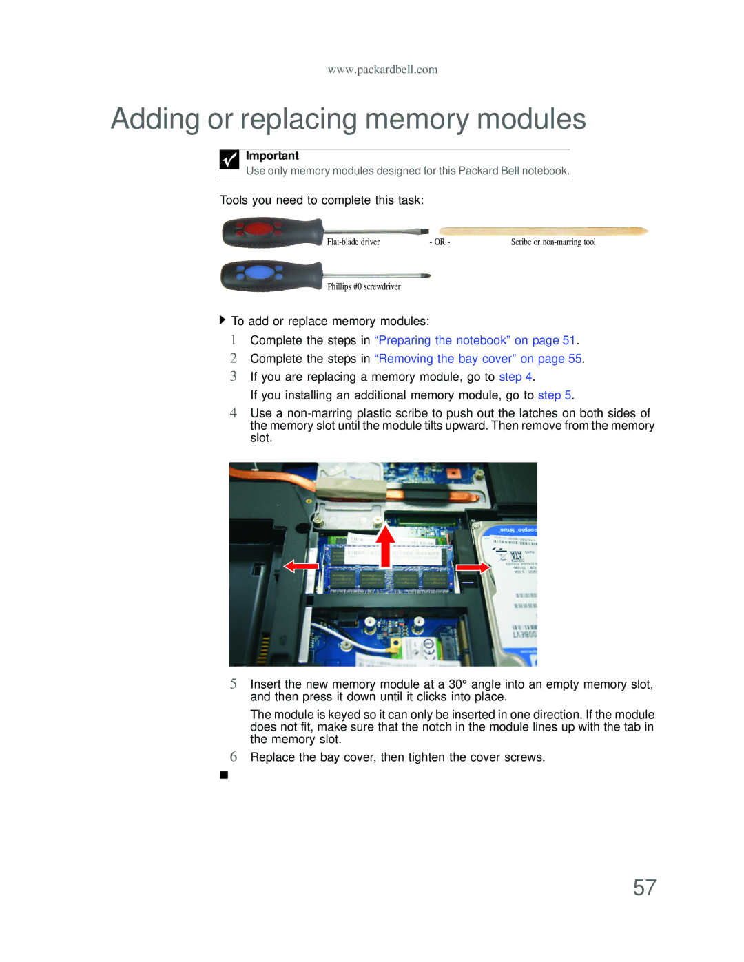 Acer DT85 manual Adding or replacing memory modules, To add or replace memory modules 