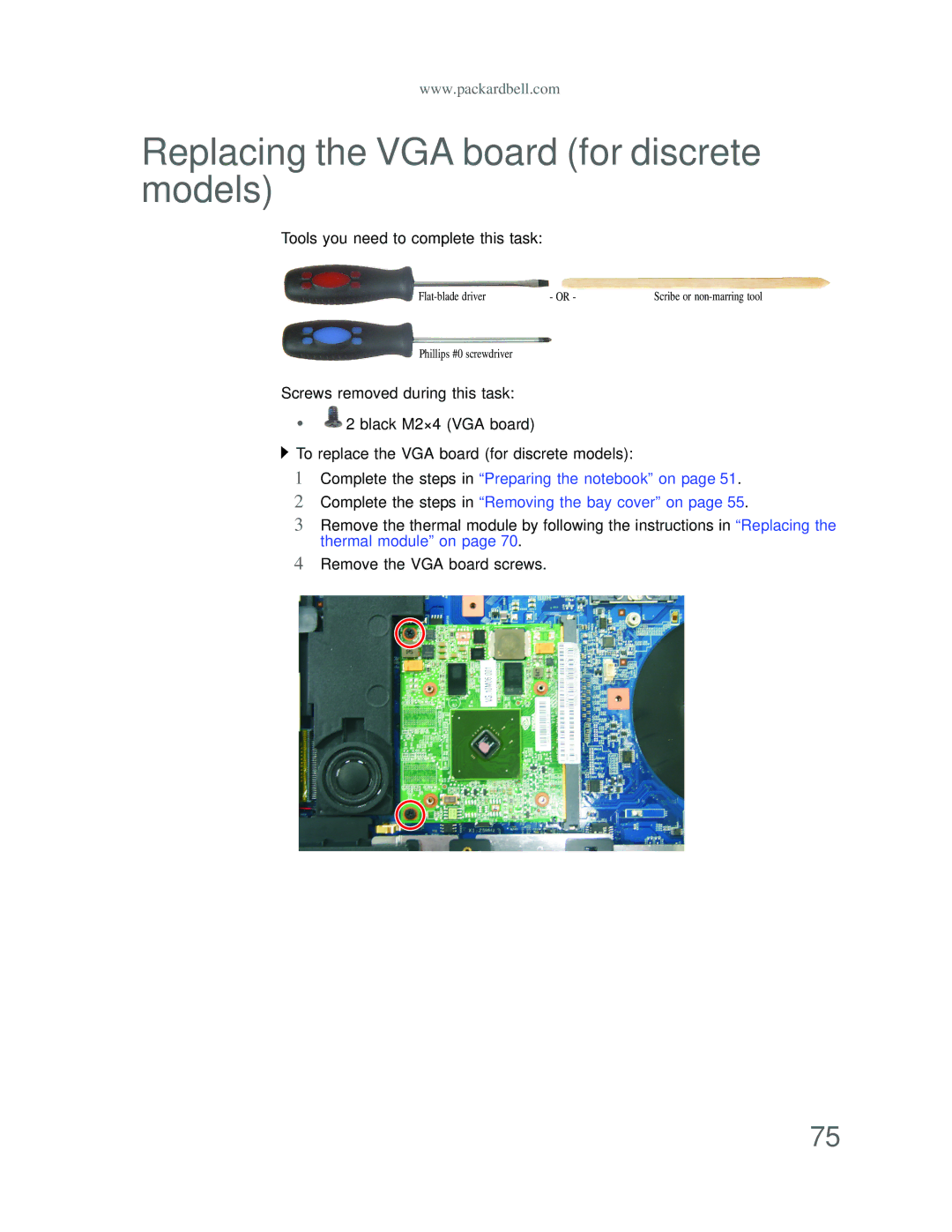 Acer DT85 manual Replacing the VGA board for discrete models 