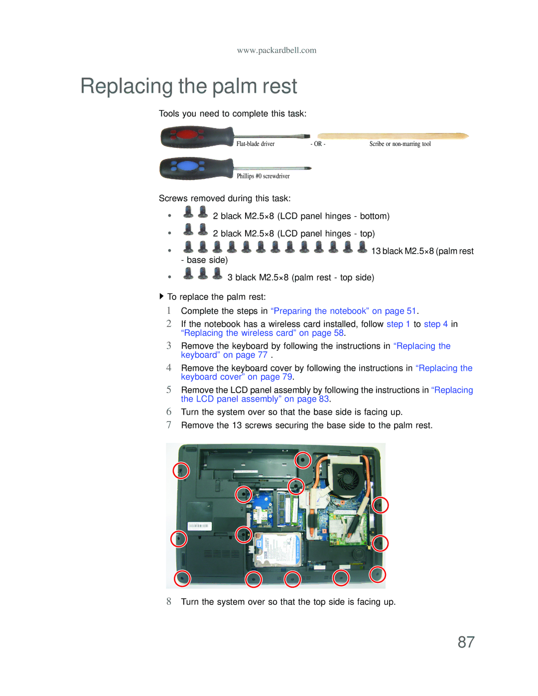 Acer DT85 manual Replacing the palm rest, Tools you need to complete this task 