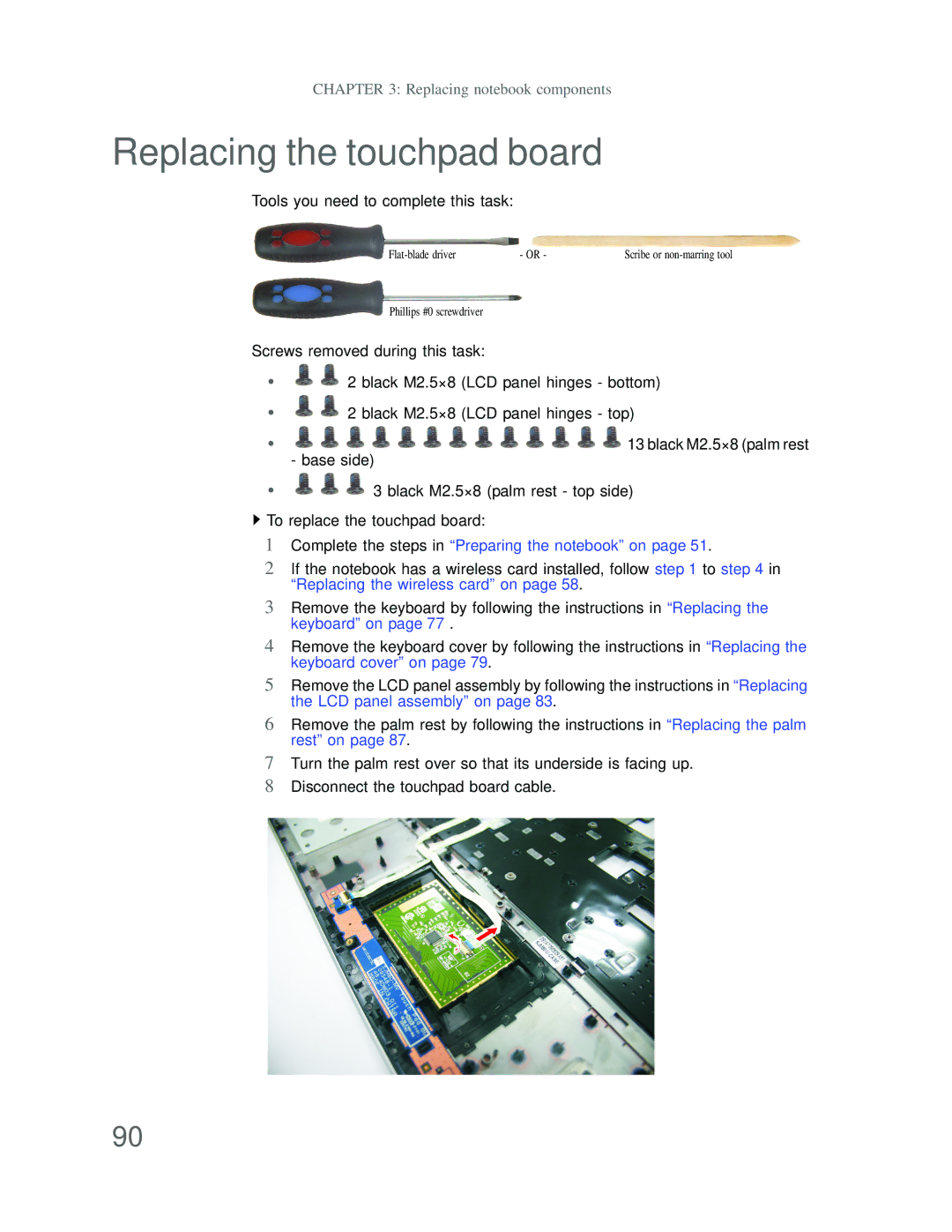 Acer DT85 manual Replacing the touchpad board, Tools you need to complete this task 