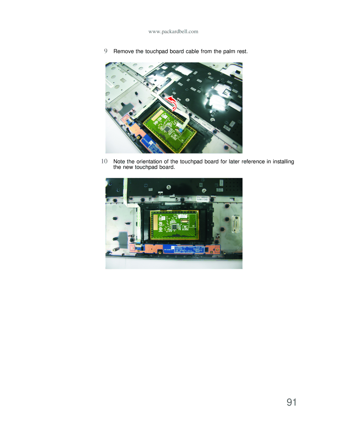 Acer DT85 manual Remove the touchpad board cable from the palm rest 