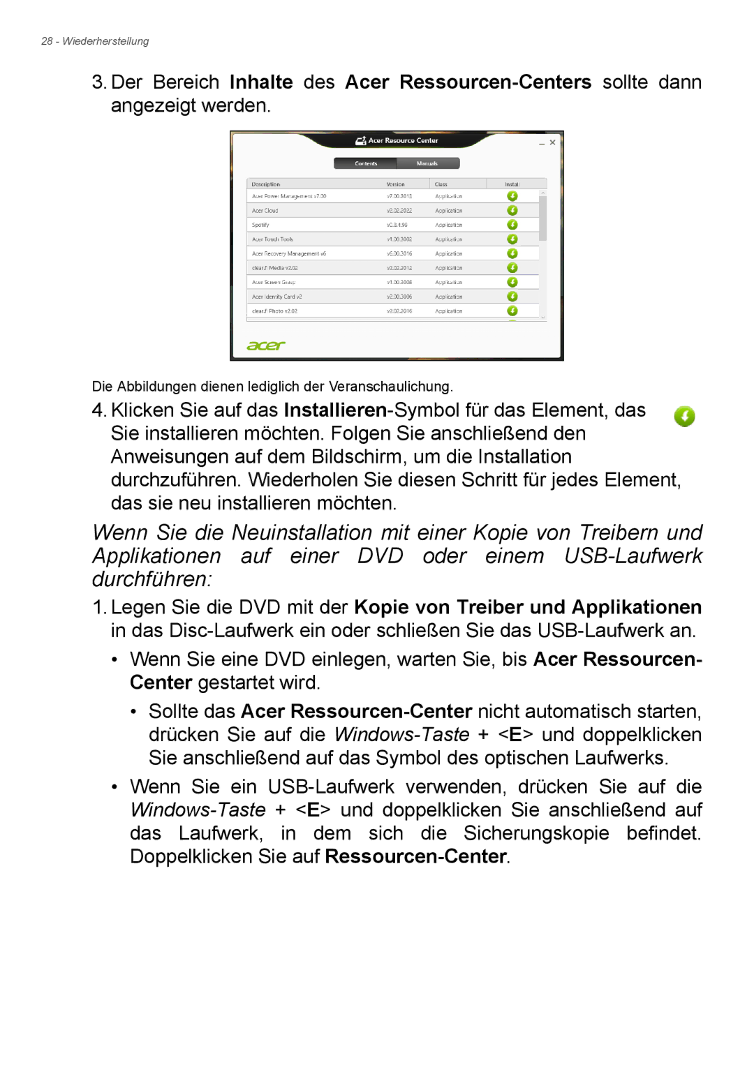 Acer E1-772G, E1-732G manual Die Abbildungen dienen lediglich der Veranschaulichung 