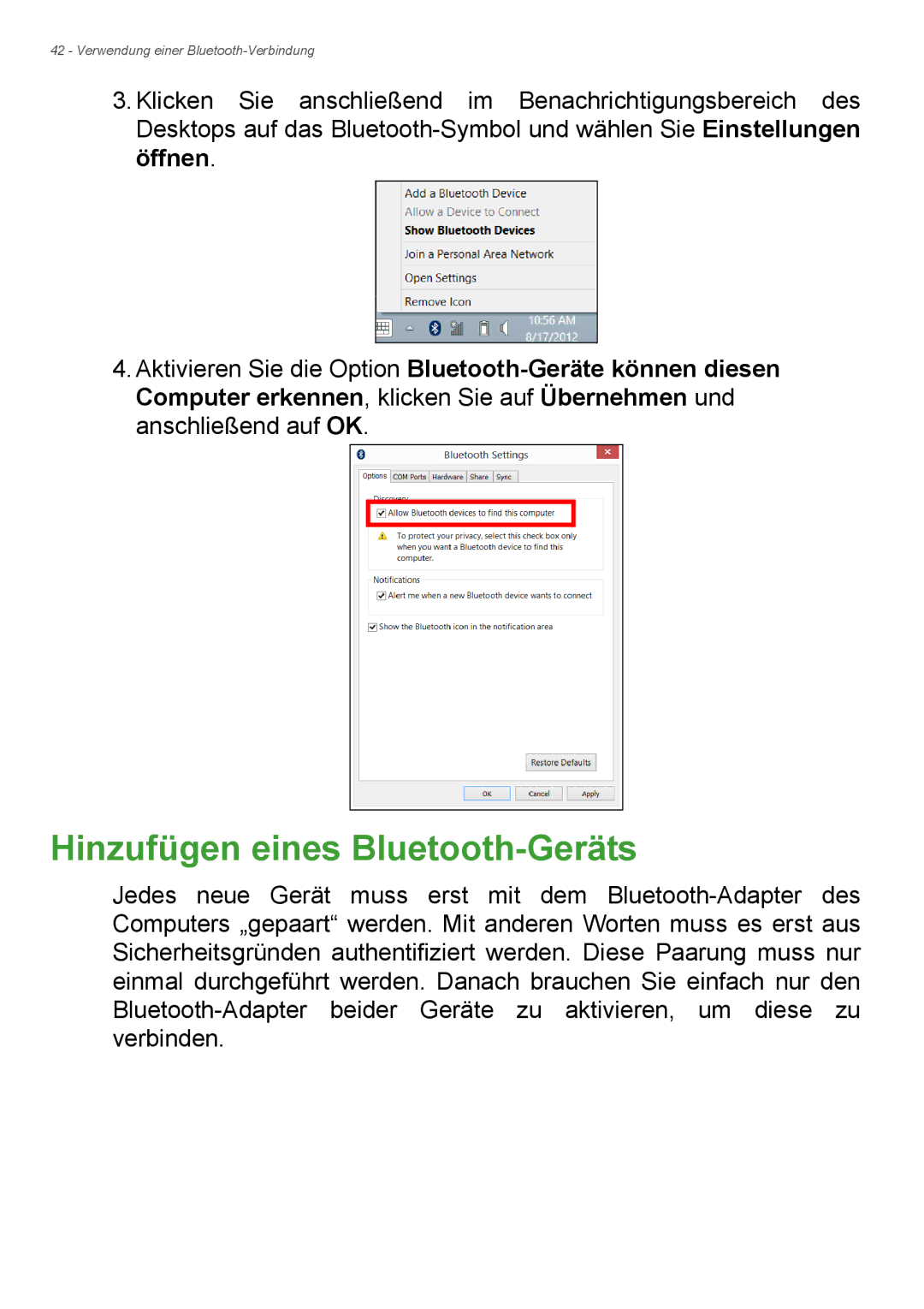 Acer E1-732G, E1-772G manual Hinzufügen eines Bluetooth-Geräts 