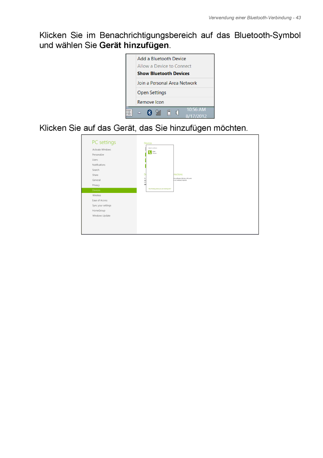 Acer E1-772G, E1-732G manual Verwendung einer Bluetooth-Verbindung 