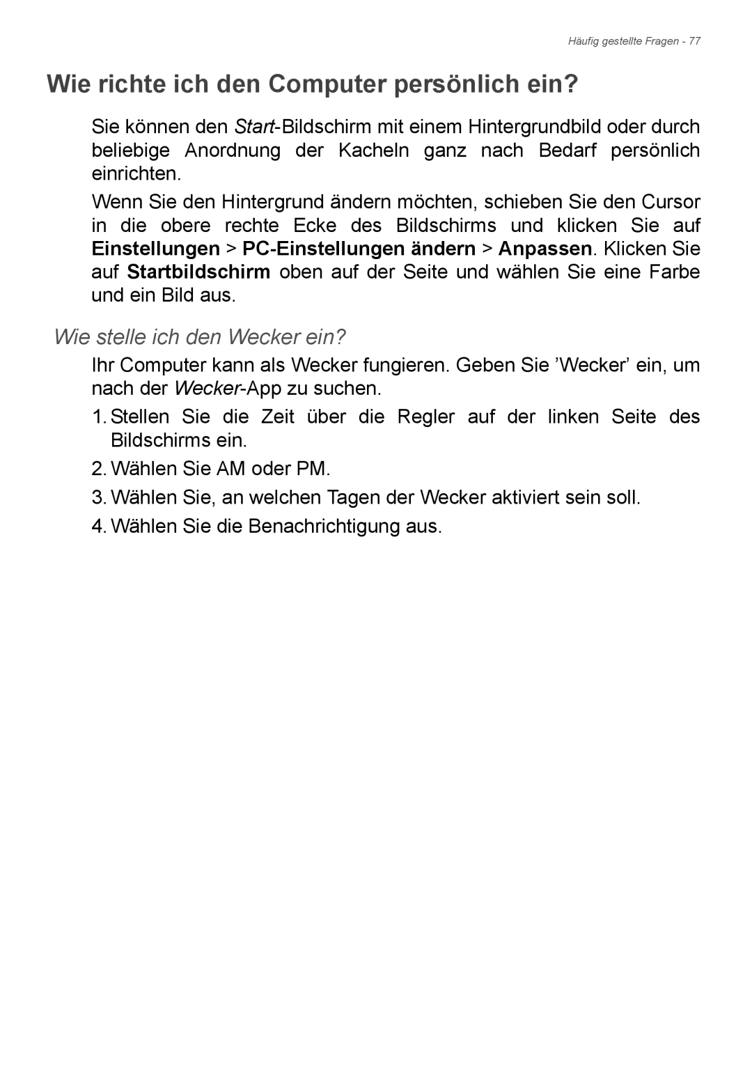 Acer E1-772G, E1-732G manual Wie richte ich den Computer persönlich ein?, Wie stelle ich den Wecker ein? 