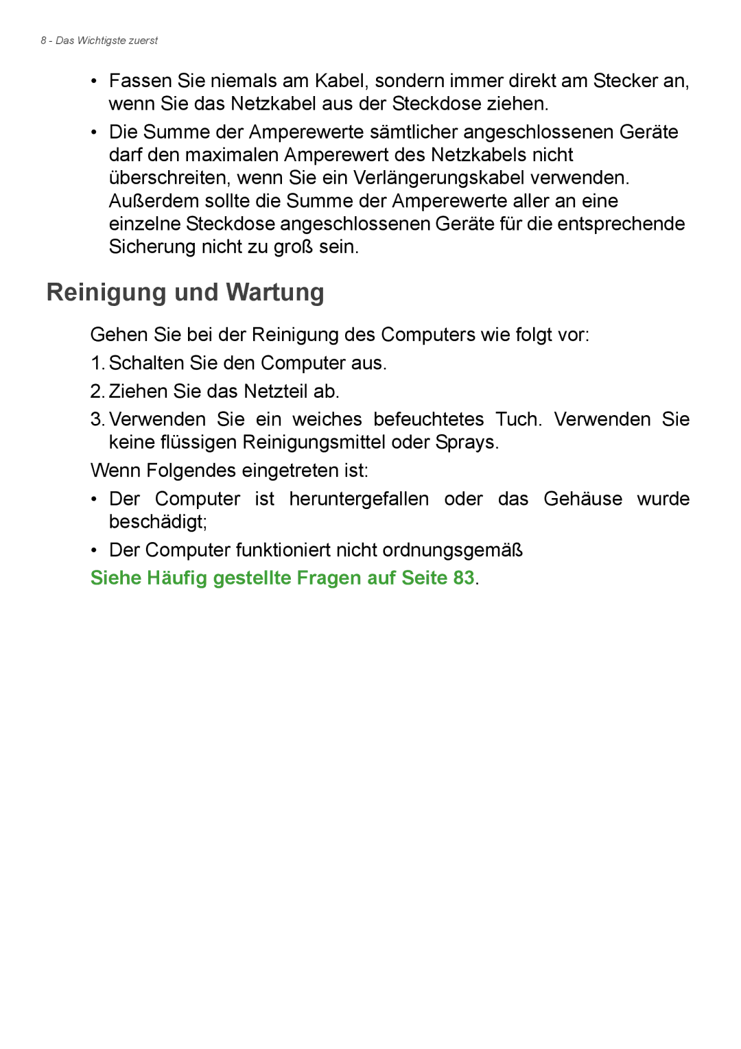 Acer E1-772G, E1-732G manual Reinigung und Wartung 