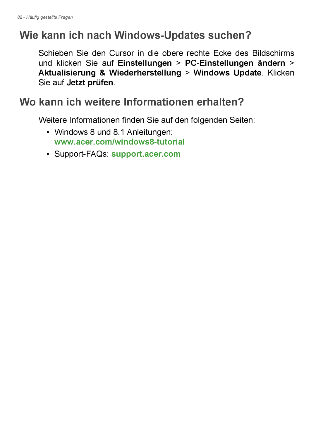 Acer E1-732G, E1-772G manual Wie kann ich nach Windows-Updates suchen?, Wo kann ich weitere Informationen erhalten? 