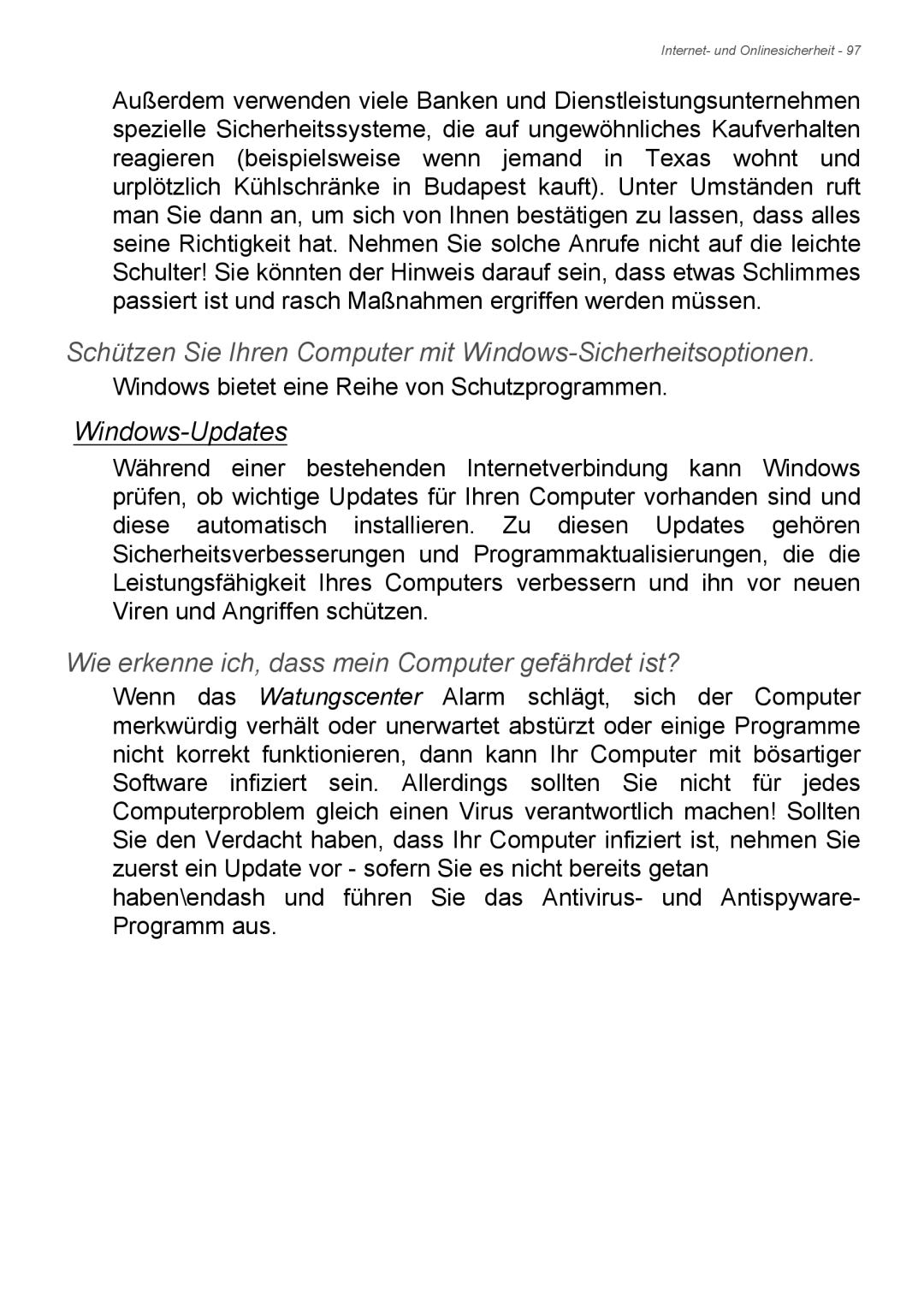 Acer E1-772G, E1-732G manual Schützen Sie Ihren Computer mit Windows-Sicherheitsoptionen, Windows-Updates 