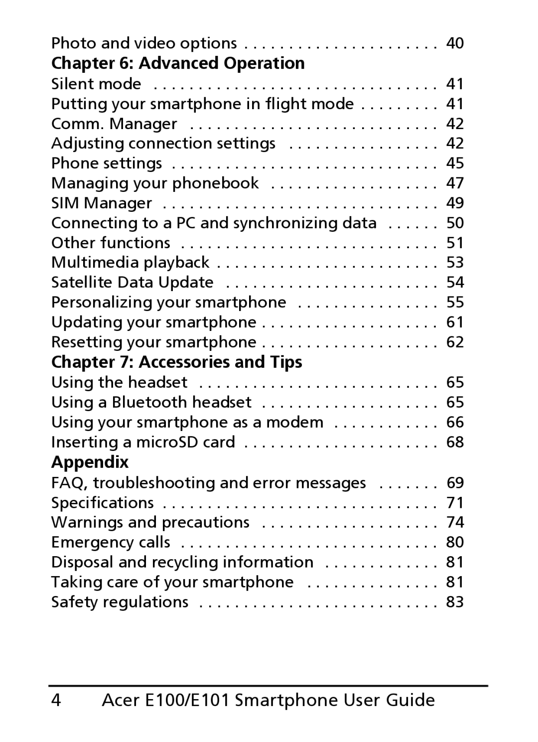 Acer E100, E101 manual Advanced Operation 