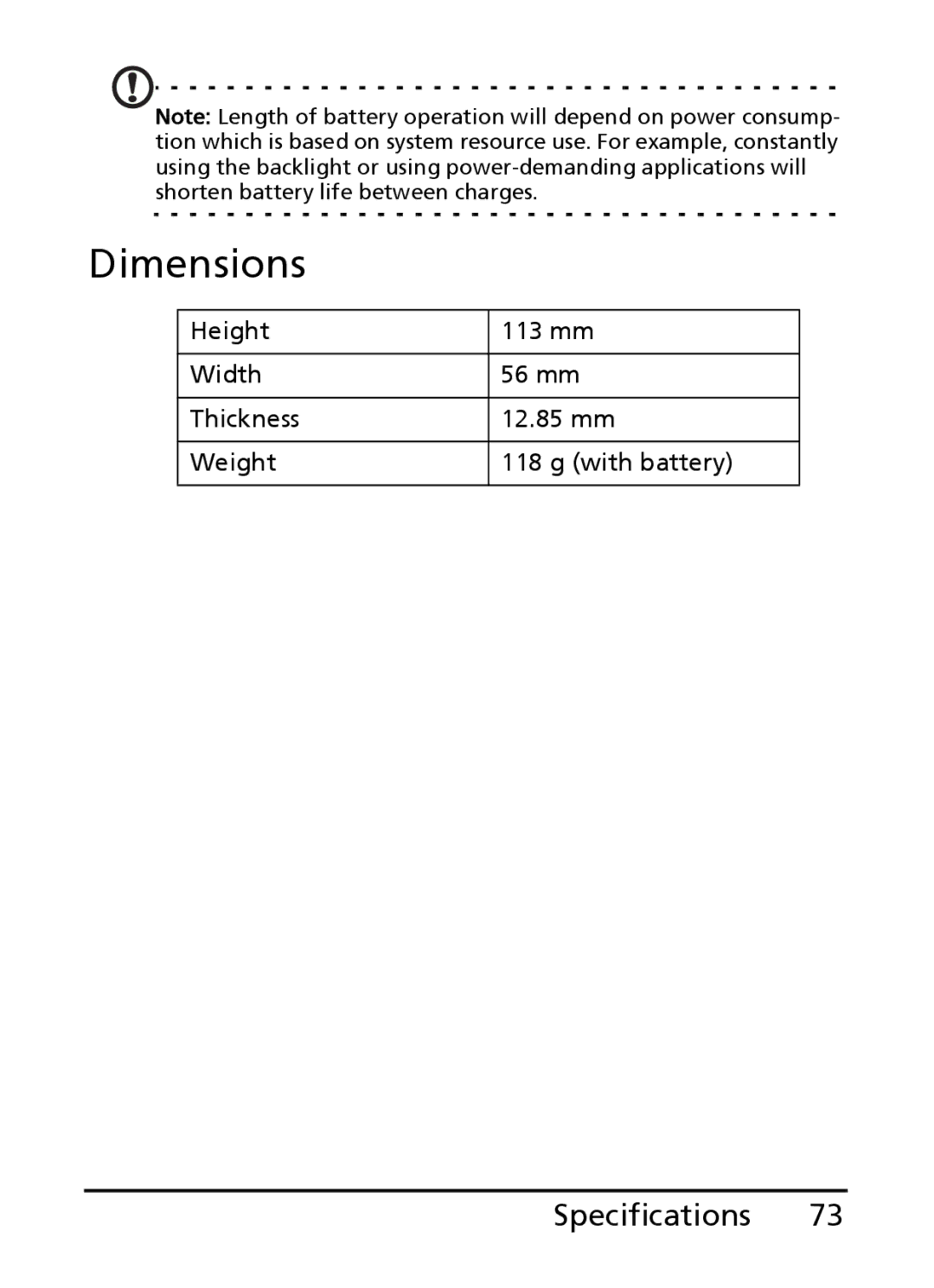 Acer E101, E100 manual Dimensions 