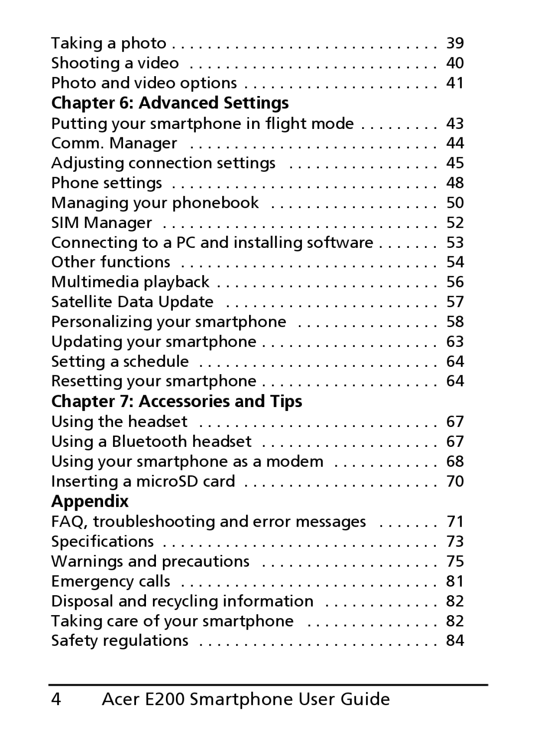 Acer E200 manual Advanced Settings 