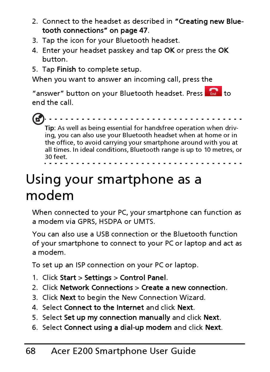 Acer E200 manual Using your smartphone as a modem 