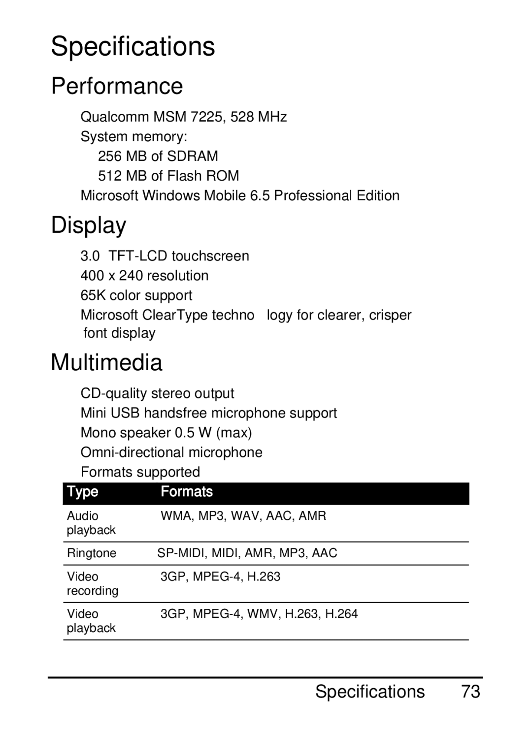 Acer E200 manual Specifications, Performance, Display, Multimedia 