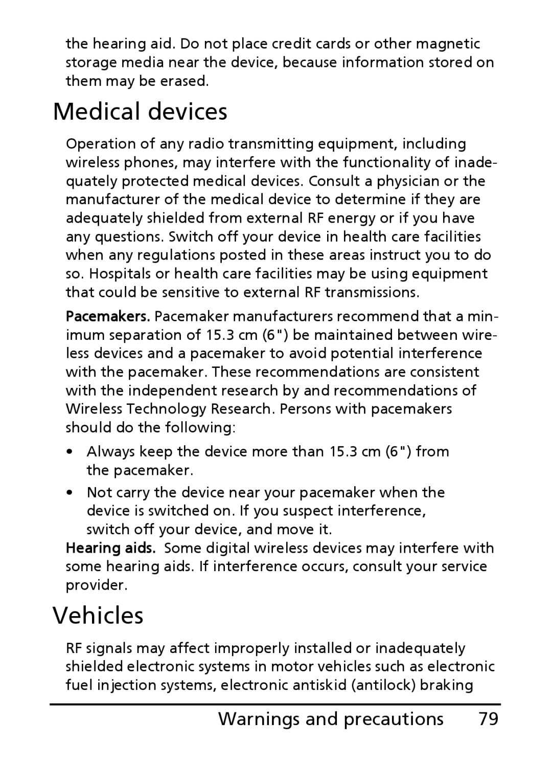 Acer E200 manual Medical devices, Vehicles 