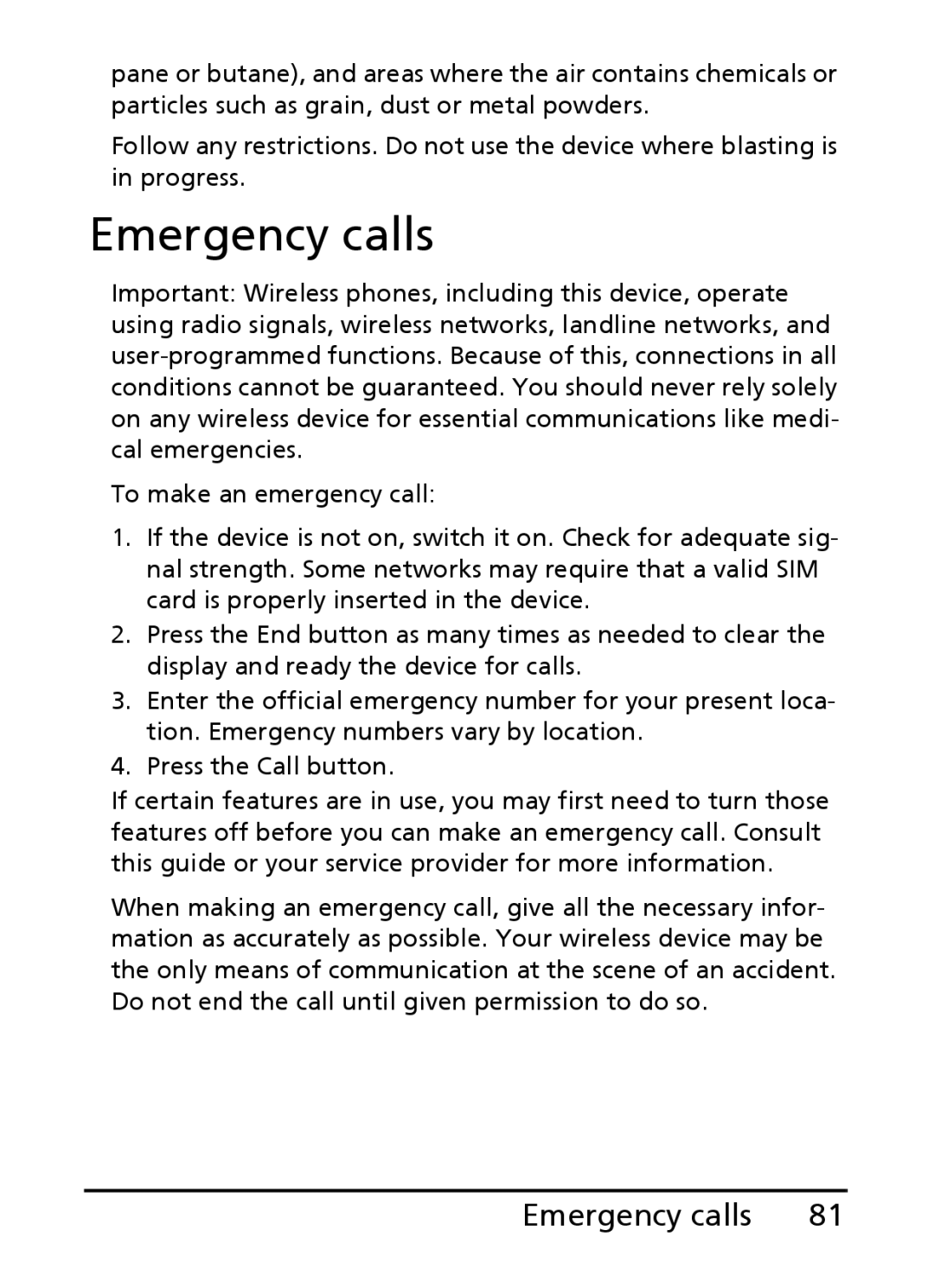 Acer E200 manual Emergency calls 