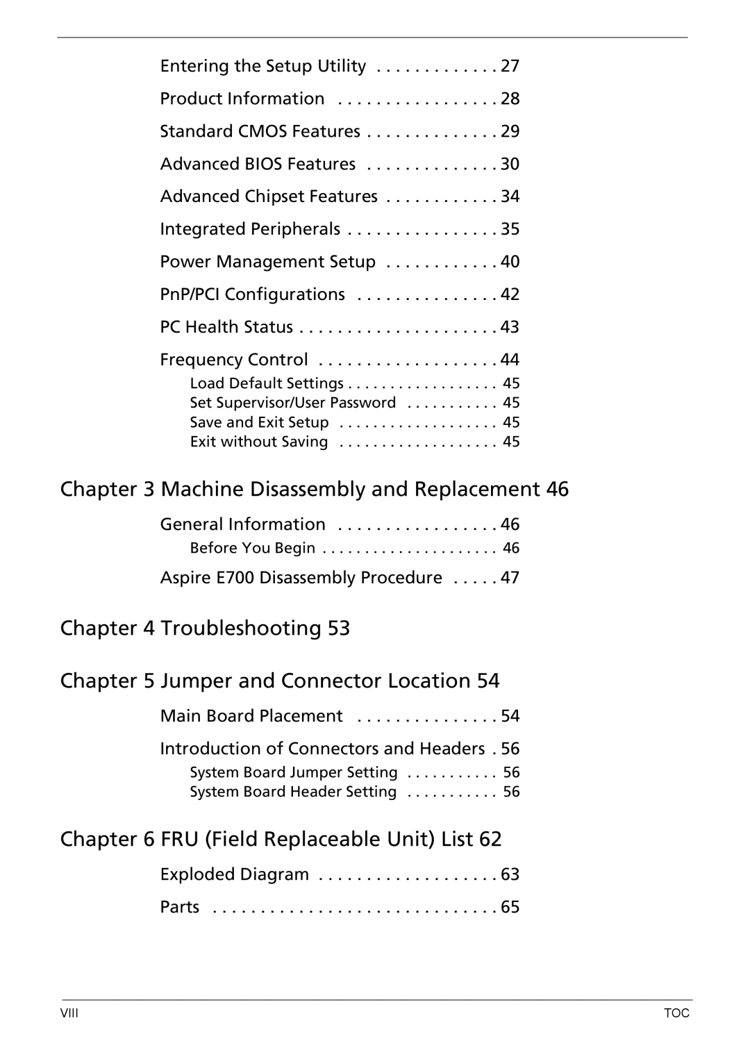 Acer E700 manual Machine Disassembly and Replacement 