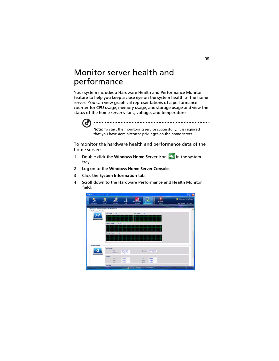 Acer easyStore H340 manual Monitor server health and performance 