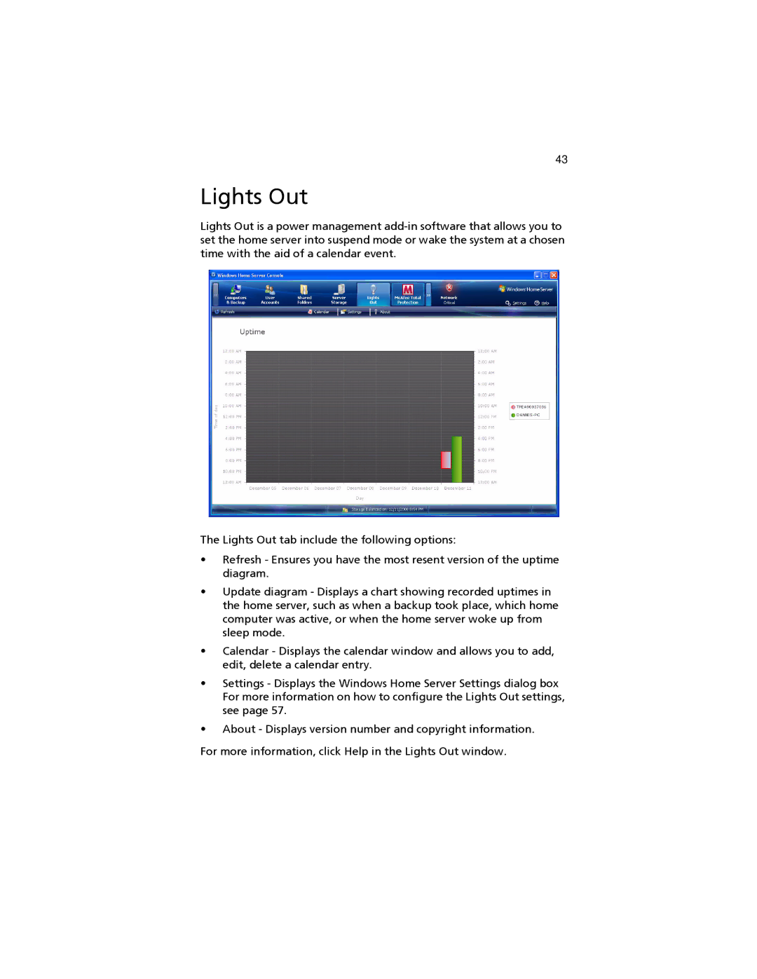 Acer easyStore H340 manual Lights Out 