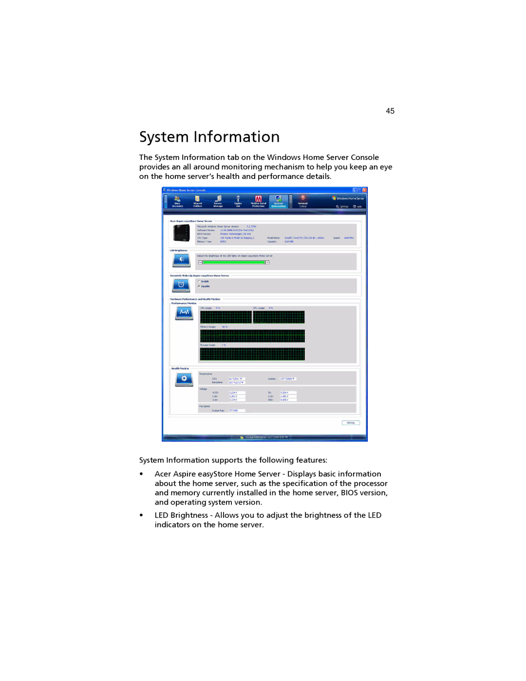 Acer easyStore H340 manual System Information 