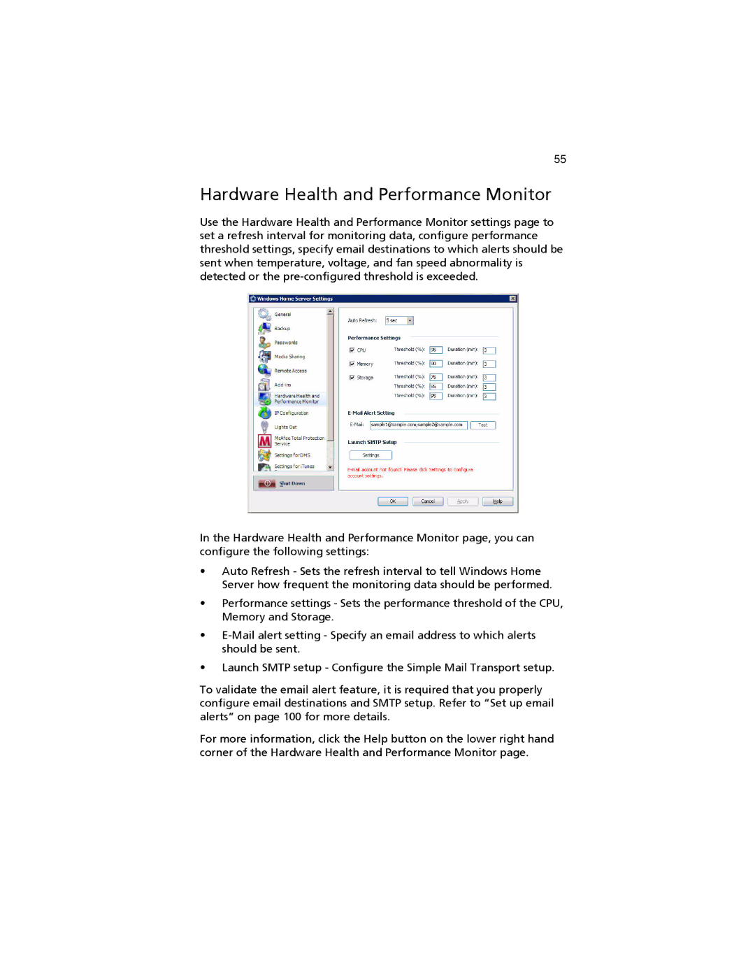 Acer easyStore H340 manual Hardware Health and Performance Monitor 