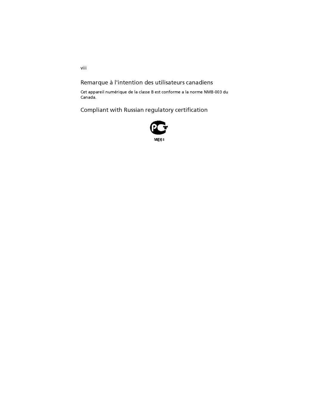 Acer easyStore H340 manual Remarque à lintention des utilisateurs canadiens 