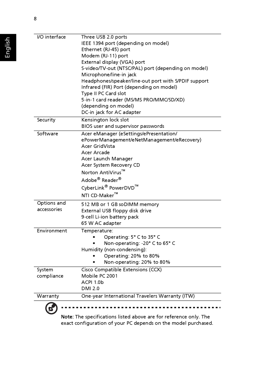 Acer EFL50 manual English 