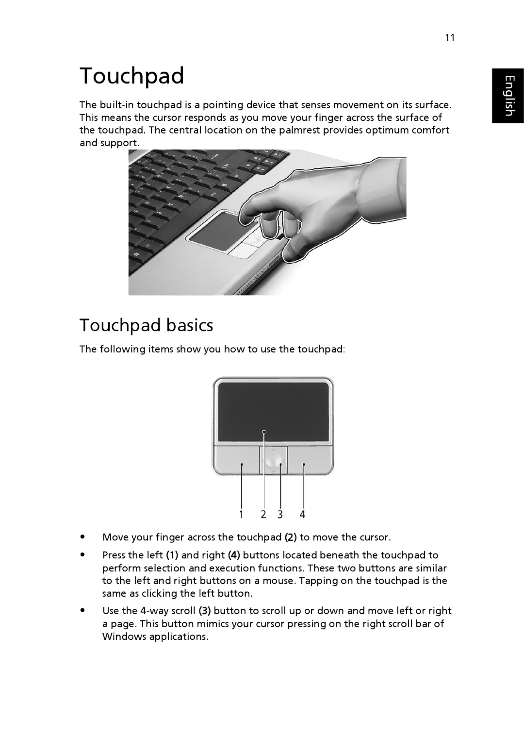 Acer EFL50 manual Touchpad basics 