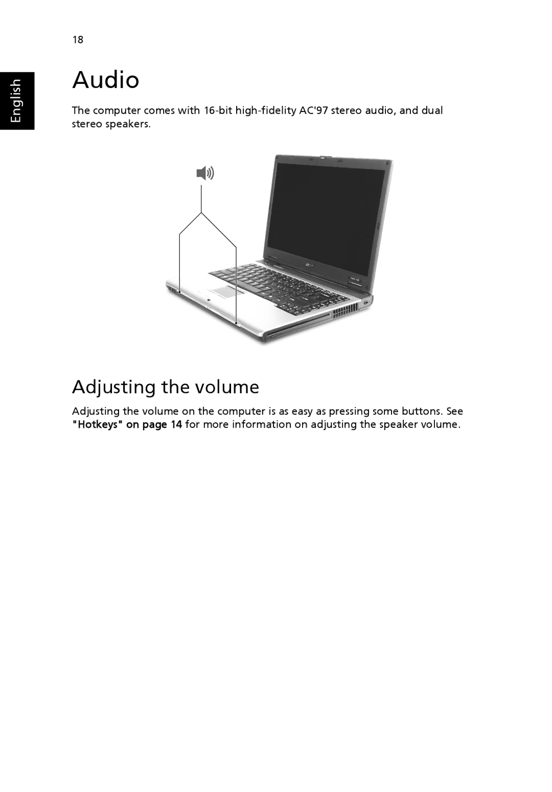 Acer EFL50 manual Audio, Adjusting the volume 