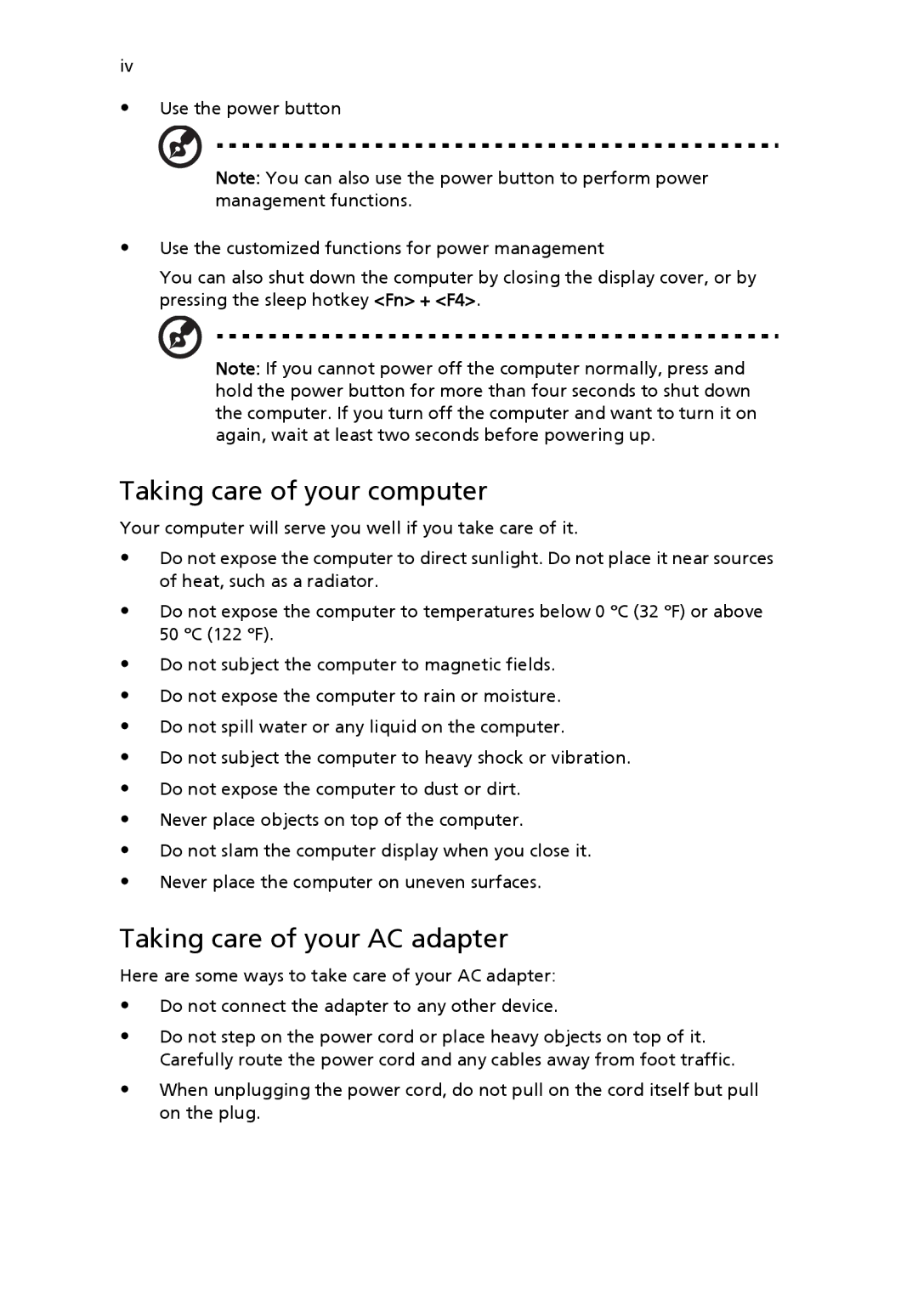 Acer EFL50 manual Taking care of your computer, Taking care of your AC adapter 