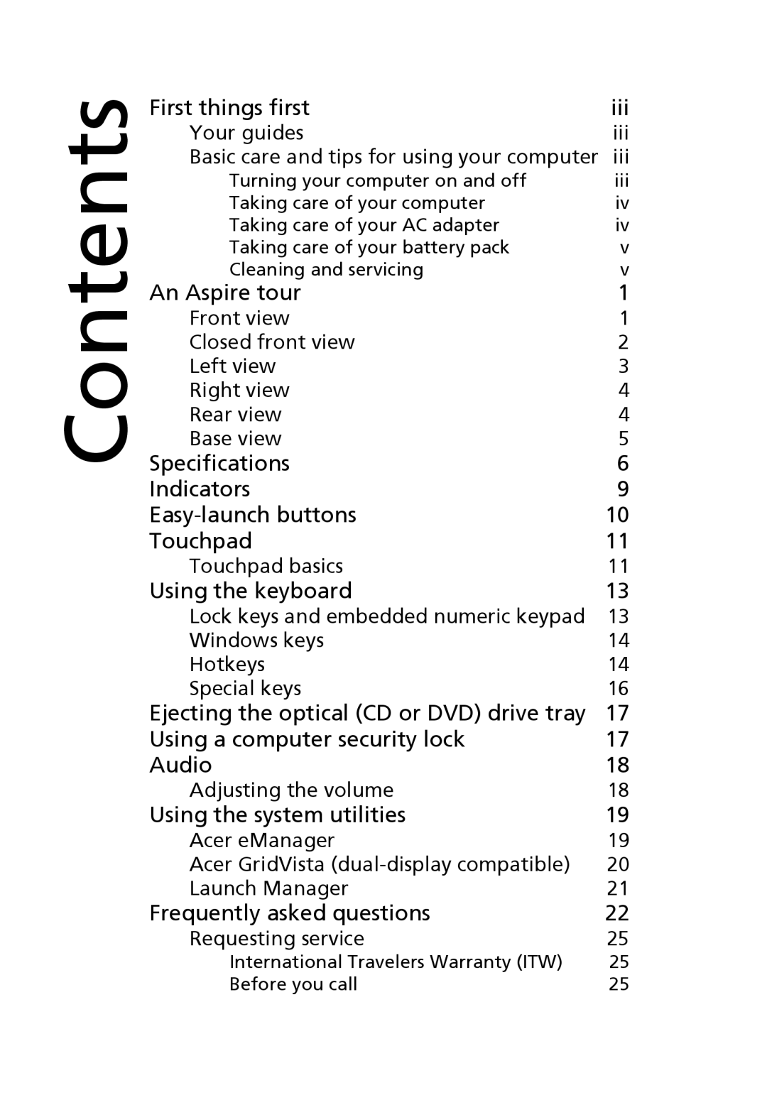 Acer EFL50 manual Contents 