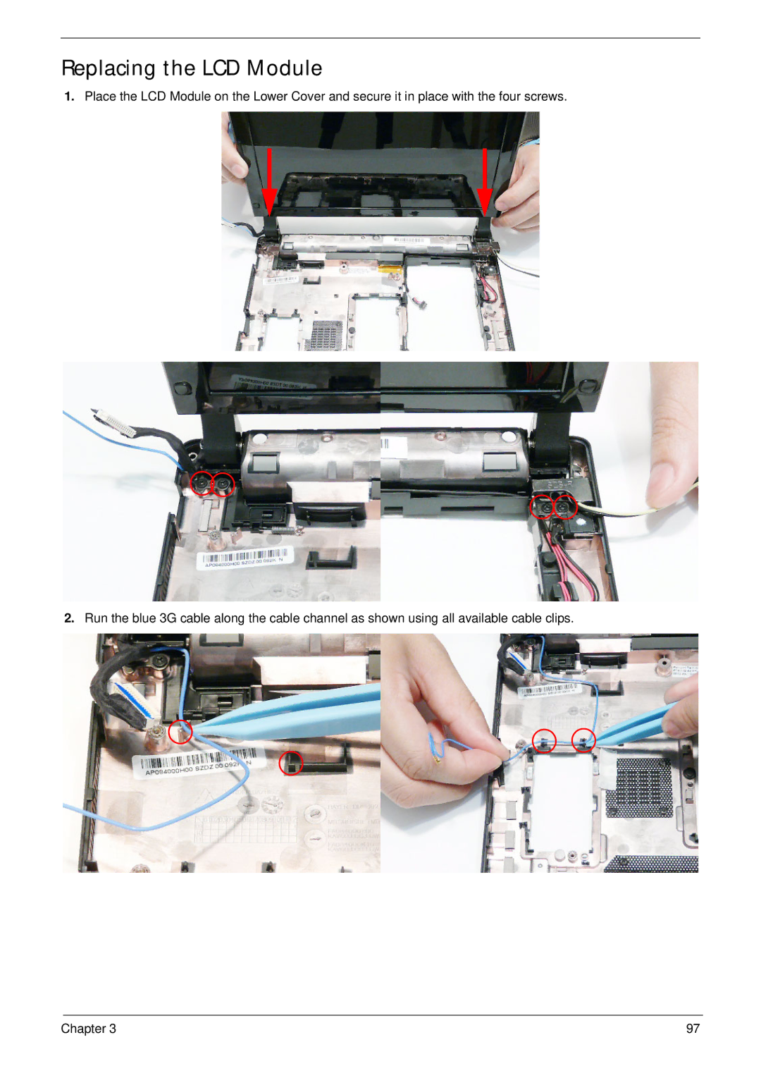 Acer EM250 manual Replacing the LCD Module 