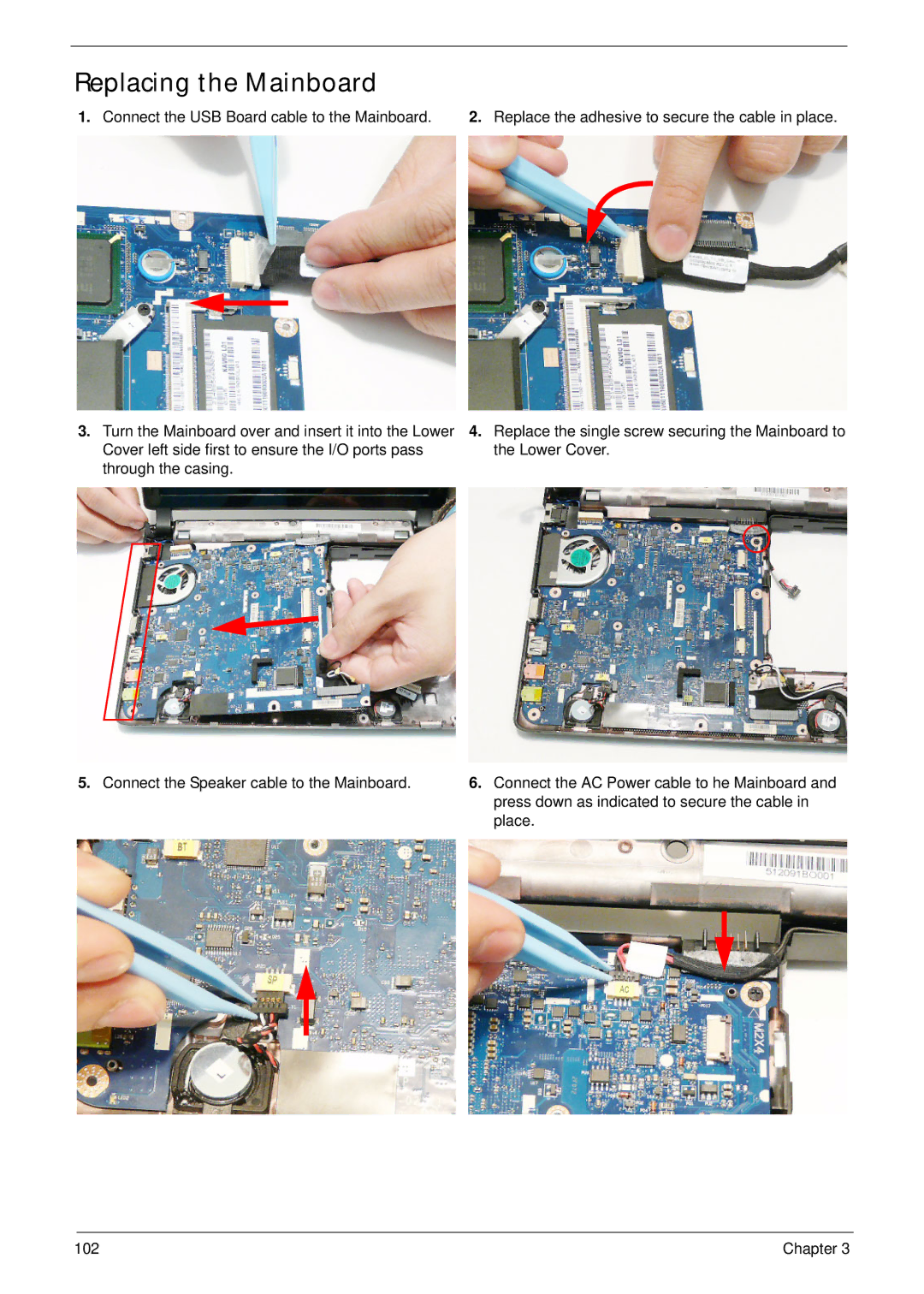 Acer EM250 manual Replacing the Mainboard 