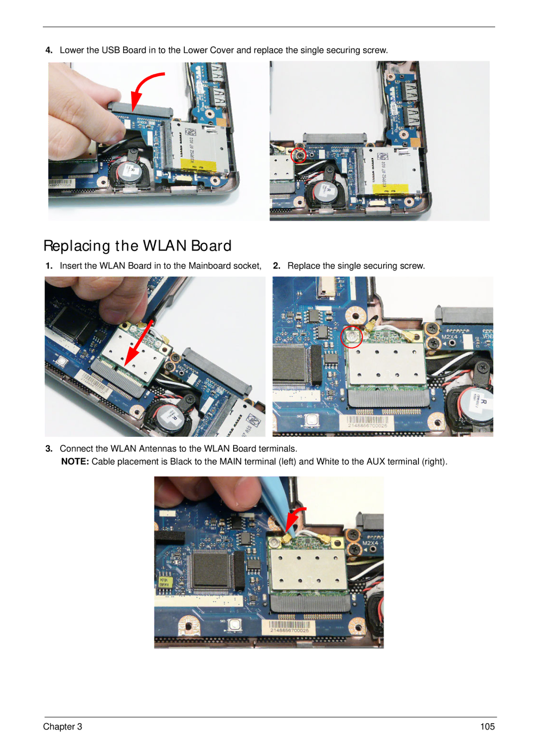 Acer EM250 manual Replacing the Wlan Board 