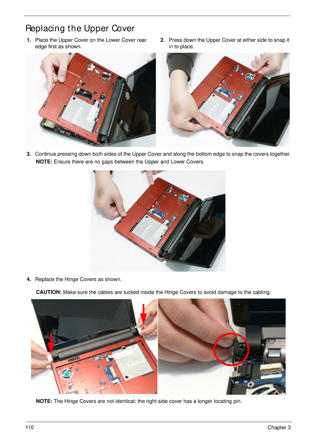 Acer EM250 manual Replacing the Upper Cover 