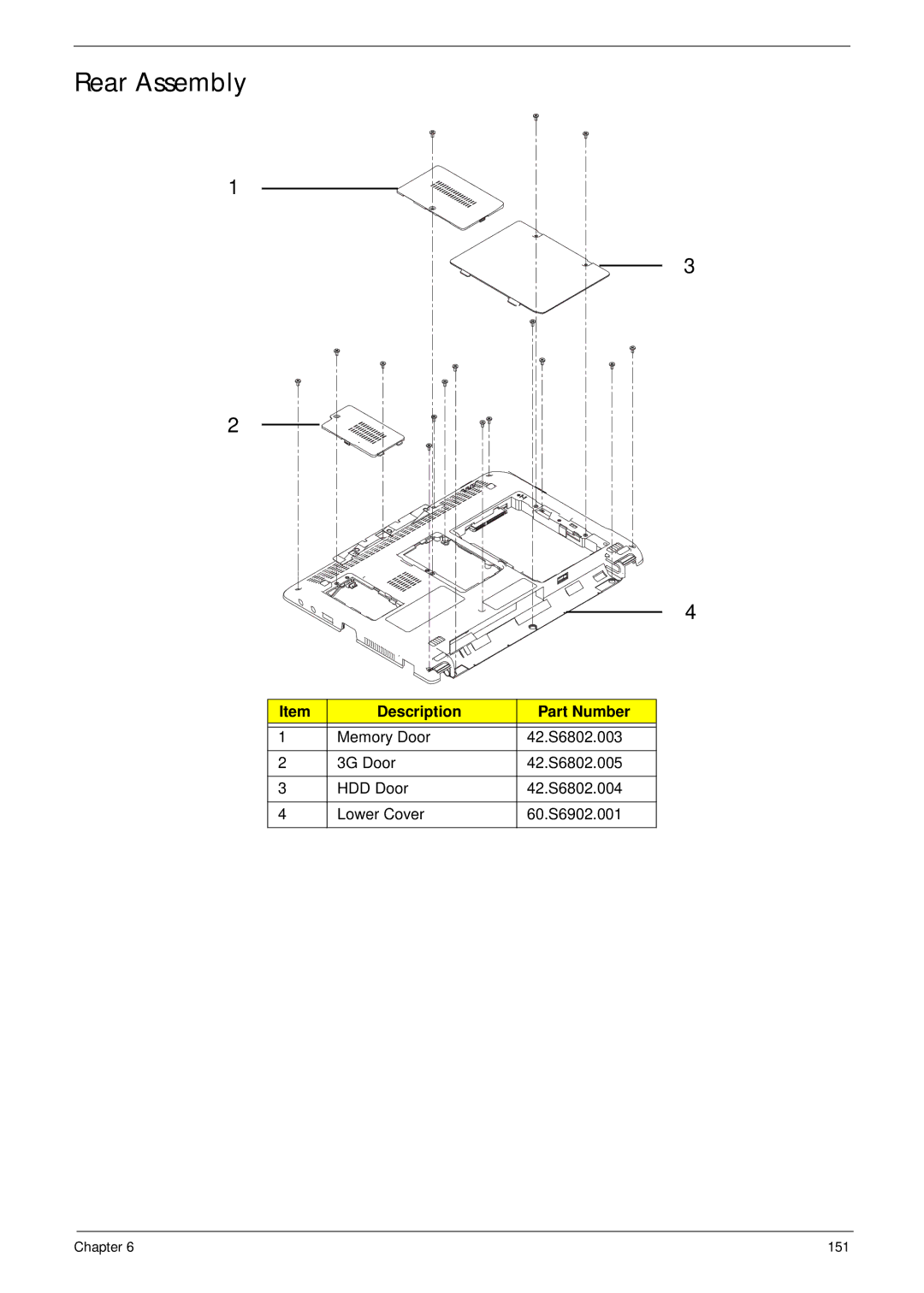 Acer EM250 manual Rear Assembly 